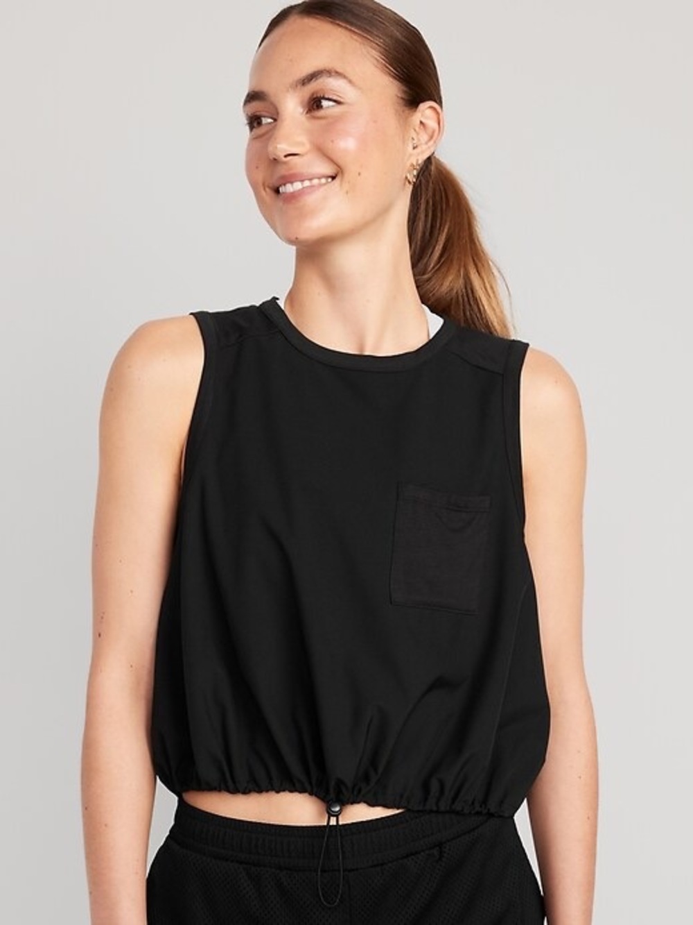 Old Navy StretchTech Cinched-Hem Crop Top - Black XS